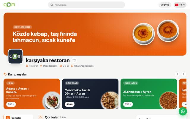 COM Restoran demo mağazası