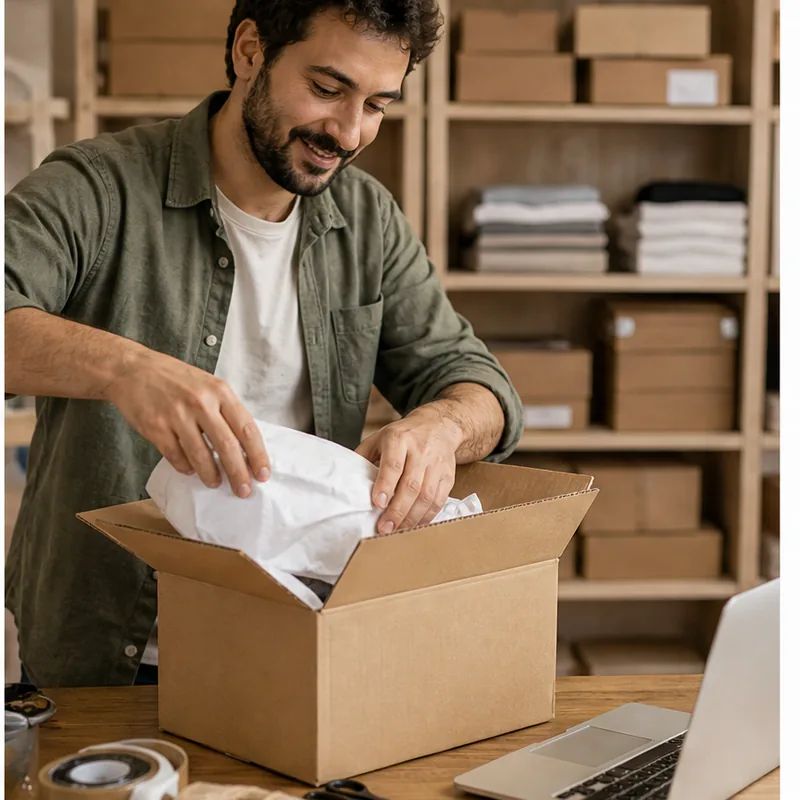 Satıcı siparişi kargo kutusuna paketliyor